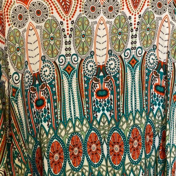 Boutique Unbranded Boho Midi Tunic Shift Dress EUC Sz M Retro Print V-Neck - Picture 5 of 10